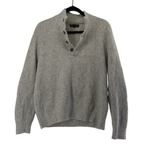 Banana Republic Sweater Men's M Gray Italian Yarn 100% Merino Wool 1/4 Button